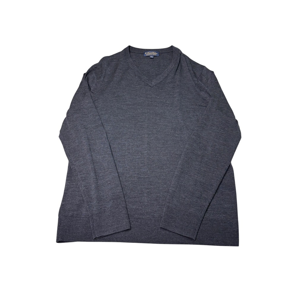 Brooks Brothers Brookstech Merino Wool V-Neck Sweater Mens Large Charcoal Gray